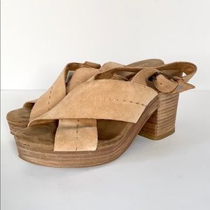 TOMS wedge heel sandal beige nude suede leather